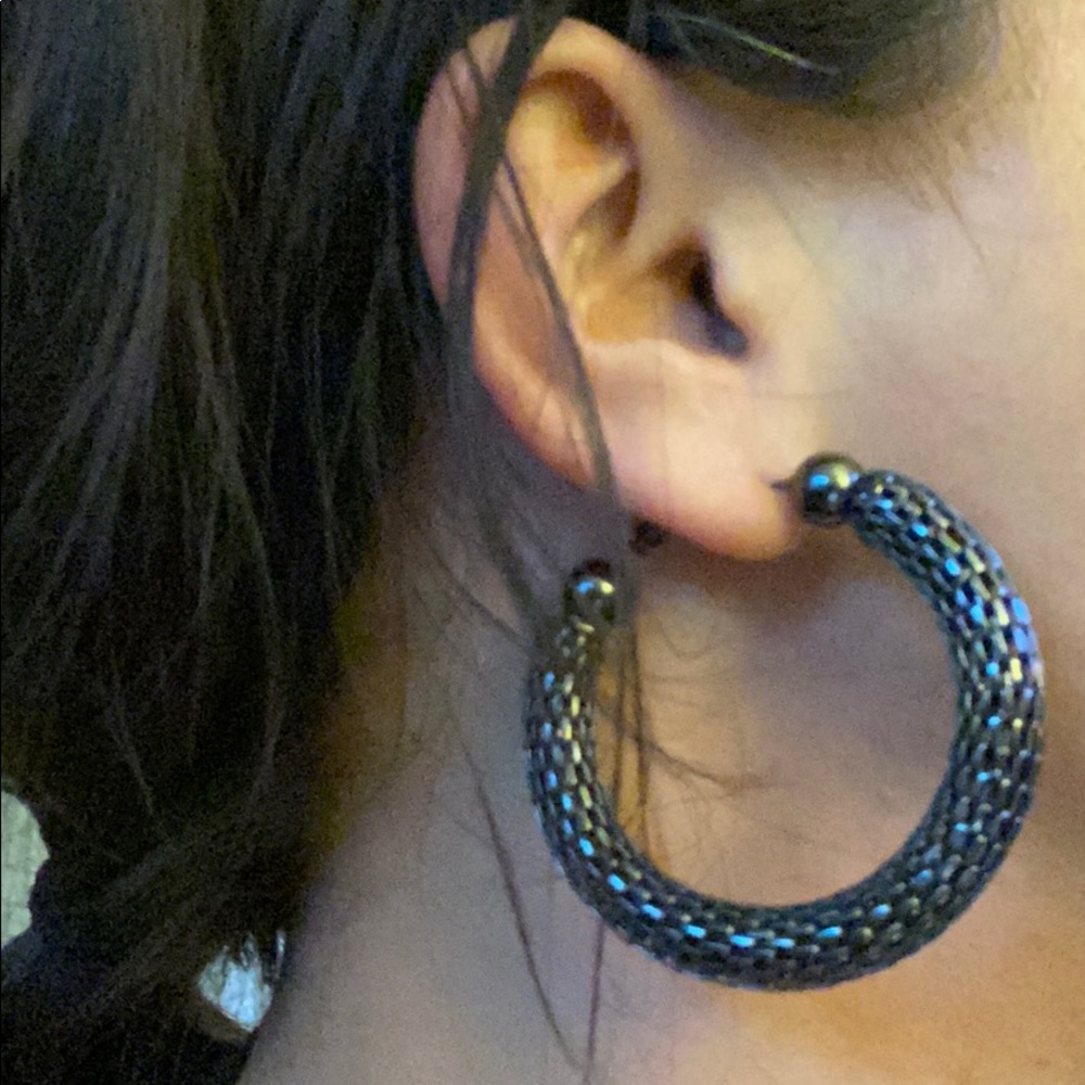 NWT Kenneth Jay Lane Black Metal Hoops